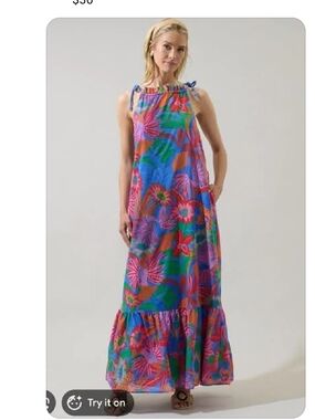 Sugarlips NWT Vibrant Tropical Maxi Dress - Blue & Pink Floral PTP 21